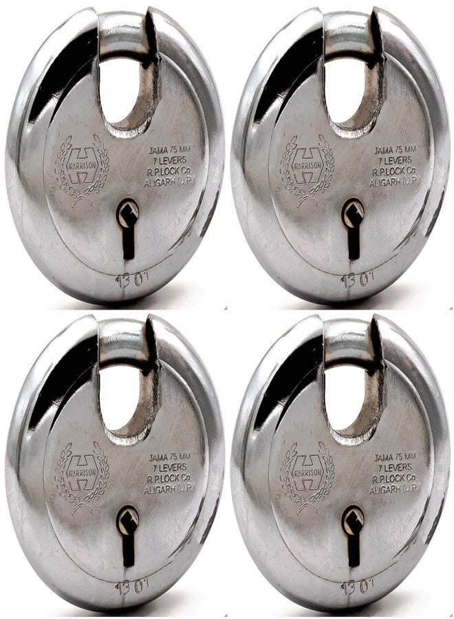 Harrison Padlocks/Round Padlock 75mm 6 Lever with 3 Keys JAMA-0251 Pack of 4/Padlock, Padlocks, Locks for Home, Locks for Main Door, gate Lock - Image 1